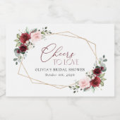 Burgundy Red Flowers, roze bloemen, Vrijgezellenfe Sparkling Wijnetiket (Enkel label)