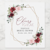 Burgundy Red Flowers, roze bloemen, Vrijgezellenfe Wijn Etiket (Enkel label)