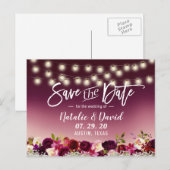 Burgundy Red Flowers viert het huwelijk om de datu Aankondigingskaart (Voorkant / Achterkant)