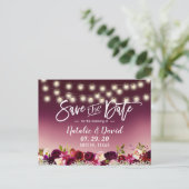 Burgundy Red Flowers viert het huwelijk om de datu Aankondigingskaart (Staand voorkant)