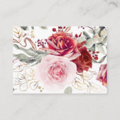 Burgundy Red Flowers Wedding Website Informatiekaartje (Achterkant)