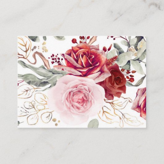 Burgundy Red Flowers Wedding Website Informatiekaartje (Achterkant)