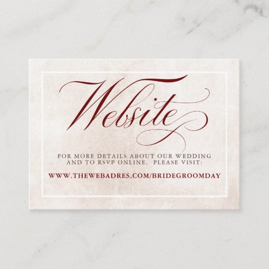 Burgundy Red Flowers Wedding Website Informatiekaartje (Voorkant)