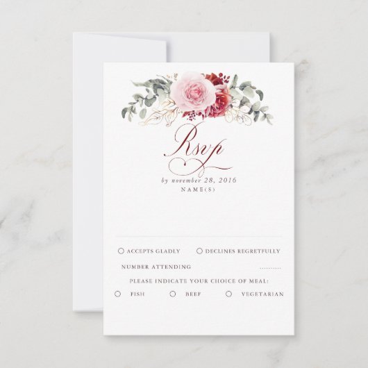 Burgundy Red Foliage Boho Wedding RSVP (Voorkant)