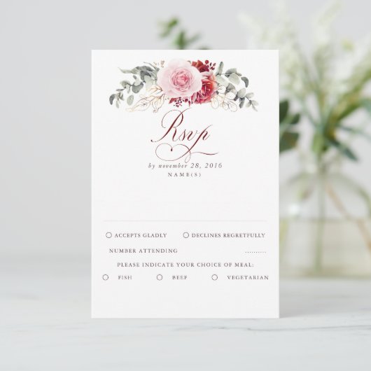 Burgundy Red Foliage Boho Wedding RSVP (Staand voorkant)