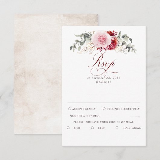 Burgundy Red Foliage Boho Wedding RSVP Kaartje (Voorkant / Achterkant)
