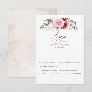 Burgundy Red Foliage Boho Wedding RSVP Kaartje