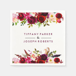 Burgundy Red Garden Floral Wedding Servet