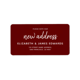 Burgundy Red Gelieve ons nieuwe adres te noteren Etiket