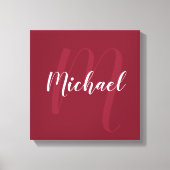 Burgundy Red gepersonaliseerd monogram en naam Canvas Afdruk (Voorkant)