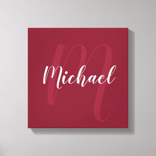 Burgundy Red gepersonaliseerd monogram en naam Canvas Afdruk (Voorkant)