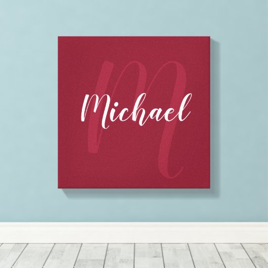 Burgundy Red gepersonaliseerd monogram en naam Canvas Afdruk (Insitu (Houten vloer))