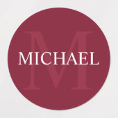 Burgundy Red - Gepersonaliseerd monogram en naam Labels (Design 2)