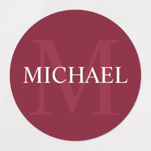 Burgundy Red - Gepersonaliseerd monogram en naam Labels