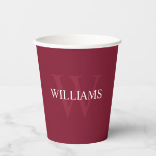 Burgundy Red - Gepersonaliseerd monogram en naam Papieren Bekers