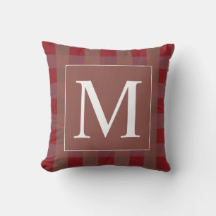 Burgundy Red Gingham Patronen White Monogramgramme Buitenkussen