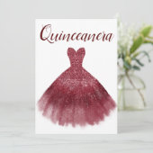 Burgundy Red Glitter Dress Quinceanera Party 15th Kaart (Staand voorkant)