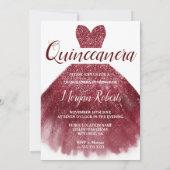 Burgundy Red Glitter Dress Quinceanera Party 15th Kaart (Achterkant)