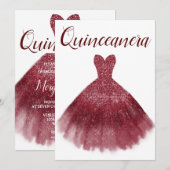Burgundy Red Glitter Dress Quinceanera Party 15th Kaart (Voorkant / Achterkant)