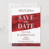 Burgundy Red Glitter Elegant Photo Modern Wedding Save The Date (Voorkant)