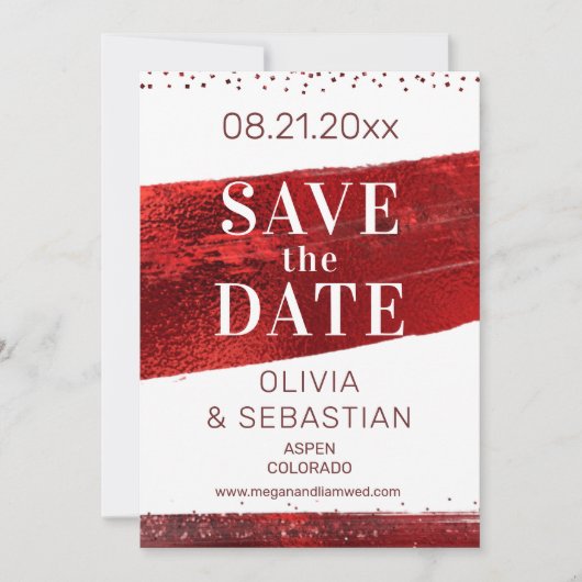 Burgundy Red Glitter Elegant Photo Modern Wedding Save The Date (Voorkant)