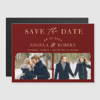 Burgundy Red Gold 2 Foto Save the Date Magnet