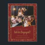 Burgundy Red Gold 3Photo Magnetic Verloving Kaart Magnetische Uitnodiging<br><div class="desc">Goud confetti versiert de rode achtergrond van de Bourgogne, zowel aan de voor- als aan de achterkant. Op de voorkant staan drie foto's van een paar. Alle tekst hieronder met inbegrip van de grote hoeveelheid die wij in beslag nemen, kan worden bewerkt om uw unieke aankondiging van het verloving aan...</div>