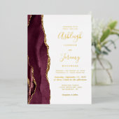 Burgundy Red Gold Agate Modern Wedding Folie Uitnodiging (Staand Voorkant)