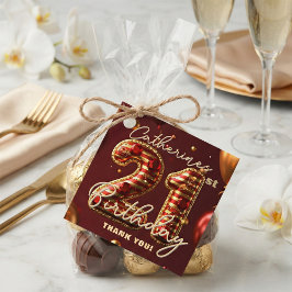 Burgundy Red Gold Balloons 21st Birthday Party Bedankjes Labels