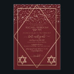 Burgundy Red Gold Confetti Border Bat Mitzvah Kaart<br><div class="desc">Deze elegante en moderne uitnodiging van Bat Mitzvah is ideaal voor een klastige en formele gebeurtenis. Het is voorzien van een faux met een dun goudglitterconfetti over een dunne geometrische diamant en een rechthoekige rand met een rode, ondoorzichtige grens onder de rand en lichtbruine rode vulling naast gouden sterren van...</div>