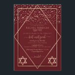 Burgundy Red Gold Confetti Border Bat Mitzvah Kaart<br><div class="desc">Deze elegante en moderne uitnodiging van Bat Mitzvah is ideaal voor een klastige en formele gebeurtenis. Het is voorzien van een faux met een dun goudglitterconfetti over een dunne geometrische diamant en een rechthoekige rand met een rode, ondoorzichtige grens onder de rand en lichtbruine rode vulling naast gouden sterren van...</div>