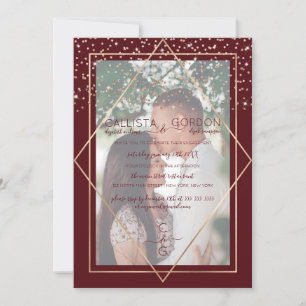 Burgundy Red Gold Confetti Border Foto Verloving Kaart