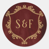 Burgundy Red Gold Crest Monogram Envelope Seal Ronde Sticker (Voorkant)