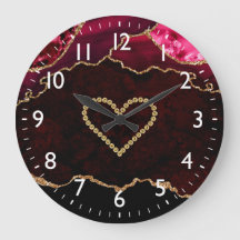Burgundy Red & Gold Faux Glitter Agate & Heart