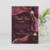 Burgundy Red & Gold Faux Glitter Agate Sweet 16 Bedankkaart (Staand voorkant)