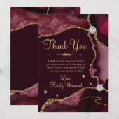 Burgundy Red & Gold Faux Glitter Agate Sweet 16 Bedankkaart (Voorkant / Achterkant)