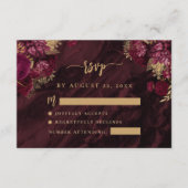 Burgundy Red Gold Floral Agate Script Wedding RSVP Informatiekaartje (Voorkant)