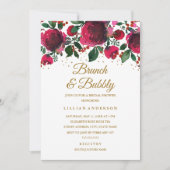 Burgundy Red Gold Floral Brunch en brabbel Kaart (Voorkant)