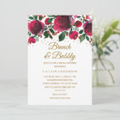 Burgundy Red Gold Floral Brunch en brabbel Kaart (Staand voorkant)