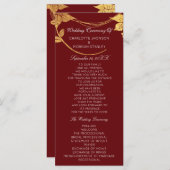 Burgundy Red Gold Floral Event Wedding Program Programmakaart (Voorkant / Achterkant)