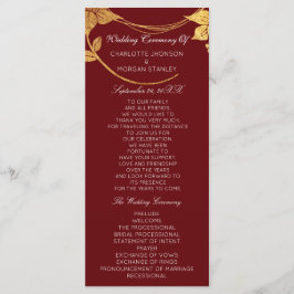 Burgundy Red Gold Floral Event Wedding Program Programmakaart
