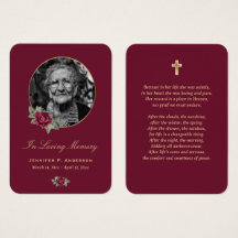 Burgundy Red Gold Floral Memorial Cards