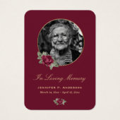Burgundy Red Gold Floral Memorial Cards Visitekaartje (Voorkant)