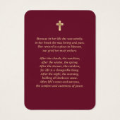 Burgundy Red Gold Floral Memorial Cards Visitekaartje (Achterkant)