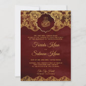 Burgundy Red Gold Foil Lace Islamic Muslim Weduwen Kaart (Voorkant)