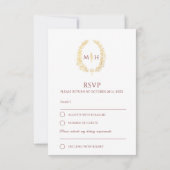 Burgundy red gold-getekende bladmonogram RSVP brui (Achterkant)