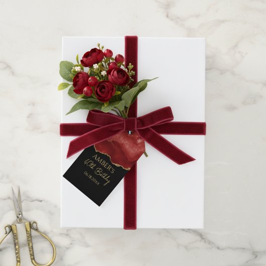 Burgundy Red Gold Glitter Abstract Watercolor Cadeaulabel