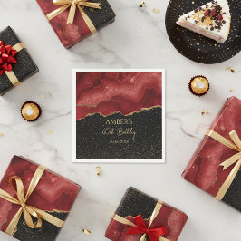 Burgundy Red Gold Glitter Abstract Watercolor Servet