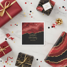 Burgundy Red Gold Glitter Abstract Watercolor Servet