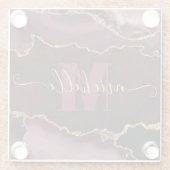 Burgundy Red & Gold Glitter Marble Agate Monogram Glazen Onderzetter (Achterkant)